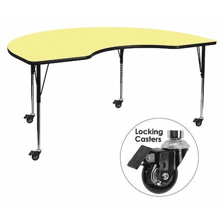 Flash Furniture Kidney Activity Table, 48" W, 96" L, 30.37" H, Laminate, Yellow XU-A4896-KIDNY-YEL-T-A-CAS-GG