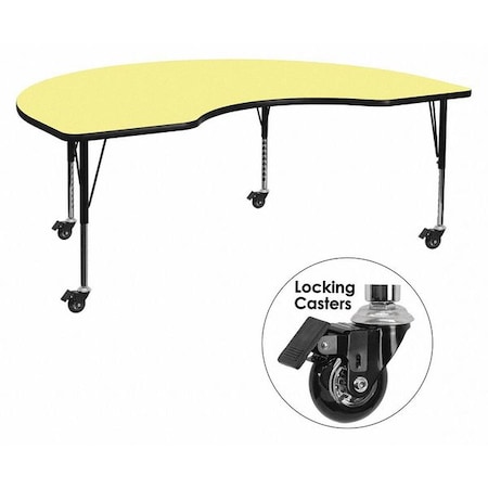 Flash Furniture Kidney Activity Table, 48" W, 96" L, 25.37" H, Laminate, Yellow XU-A4896-KIDNY-YEL-T-P-CAS-GG