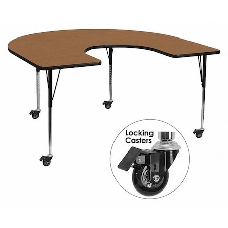 Flash Furniture Horseshoe Activity Table, 60" W, 66" L, 30.37" H, Laminate, Wood Grain XU-A6066-HRSE-OAK-T-A-CAS-GG