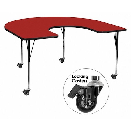 Flash Furniture Horseshoe Activity Table, 60" W, 66" L, 30.37" H, Laminate, Red XU-A6066-HRSE-RED-T-A-CAS-GG