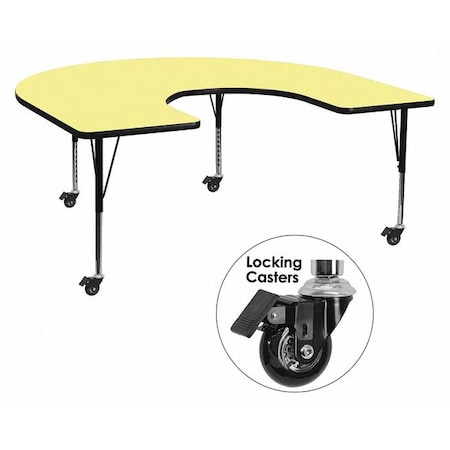 Flash Furniture Horseshoe Activity Table, 60" W, 66" L, 25.37" H, Laminate, Yellow XU-A6066-HRSE-YEL-T-P-CAS-GG