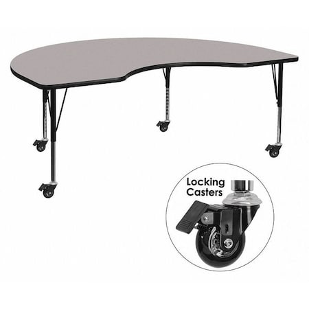 Flash Furniture Kidney Activity Table, 48" W, 72" L, 25.5" H, Laminate, Grey XU-A4872-KIDNY-GY-H-P-CAS-GG