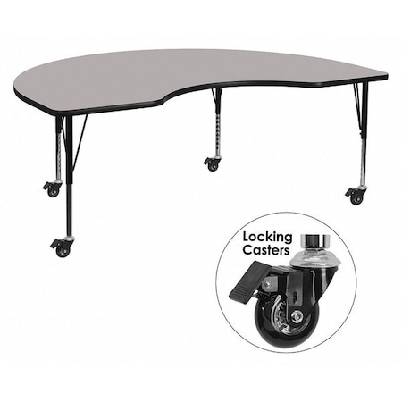 Flash Furniture Kidney Activity Table, 48" W, 96" L, 25.37" H, Laminate, Grey XU-A4896-KIDNY-GY-T-P-CAS-GG