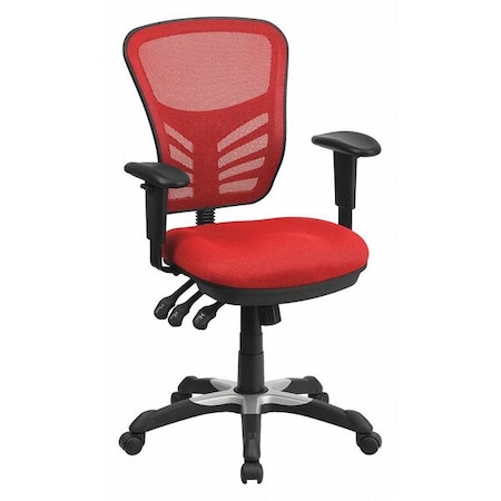 Flash Furniture Contemporary Chair Mid-Back Exec Chair, Red, Adjustable Arms, 18" to 23" Height, Mesh, Red HL-0001-RED-GG