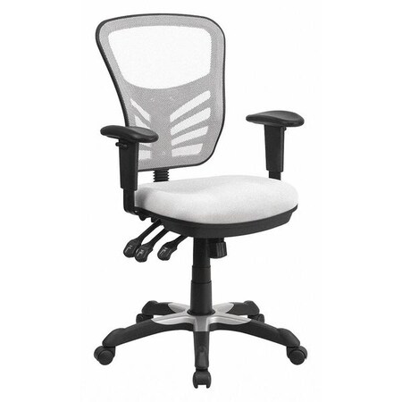 Flash Furniture Contemporary Chair Mid-Back Exec Chair, White, Adjustable Arms, 18" to 23" Height, Mesh, White HL-0001-WH-GG
