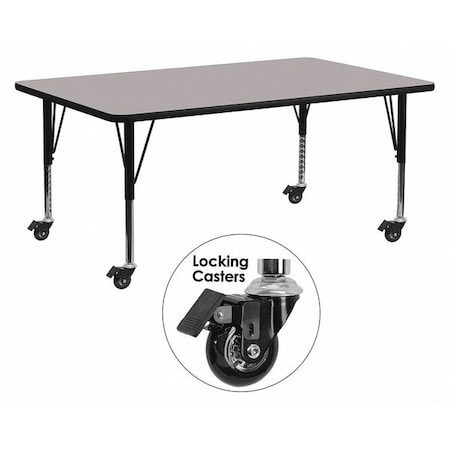 Flash Furniture Rectangle Activity Table, 30" W, 72" L, 25.5" H, Laminate, Grey XU-A3072-REC-GY-H-P-CAS-GG