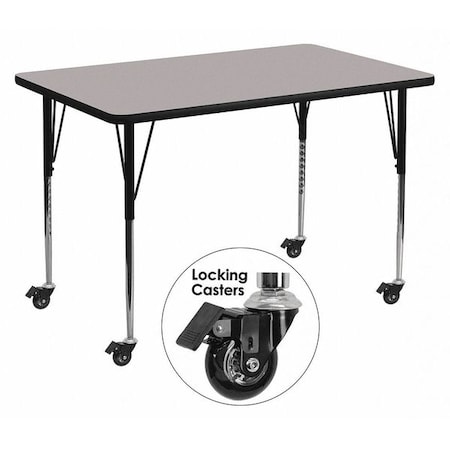 Flash Furniture Rectangle Activity Table, Laminate, Grey XU-A3672-REC-GY-H-A-CAS-GG
