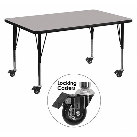 Flash Furniture Rectangle Activity Table, Laminate, Grey XU-A3048-REC-GY-T-P-CAS-GG