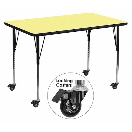 Flash Furniture Rectangle Activity Table, Laminate, Yellow XU-A3672-REC-YEL-T-A-CAS-GG