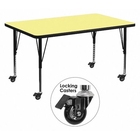 Flash Furniture Rectangle Activity Table, 36" W, 72" L, 25.37" H, Laminate, Yellow XU-A3672-REC-YEL-T-P-CAS-GG