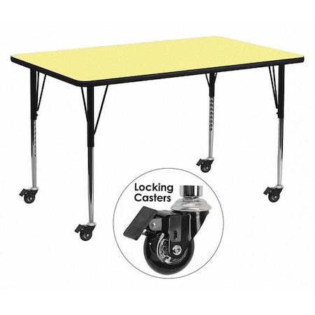 Flash Furniture Rectangle Activity Table, 30" W, 72" L, 30.37" H, Laminate, Yellow XU-A3072-REC-YEL-T-A-CAS-GG