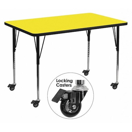 Flash Furniture Rectangle Table, Rctngl, Yl, Hgh Pressure Top, 36"x72", Laminate, Yellow XU-A3672-REC-YEL-H-A-CAS-GG