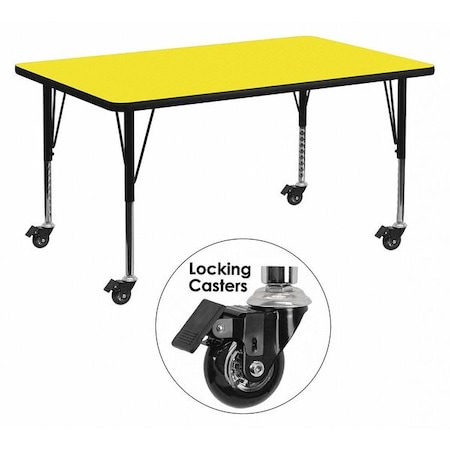 Flash Furniture Rectangle Activity Table, 24" W, 48" L, 25.5" H, Laminate, Yellow XU-A2448-REC-YEL-H-P-CAS-GG