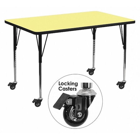 Flash Furniture Rectangle Activity Table, 24" W, 48" L, 30.37" H, Laminate, Yellow XU-A2448-REC-YEL-T-A-CAS-GG