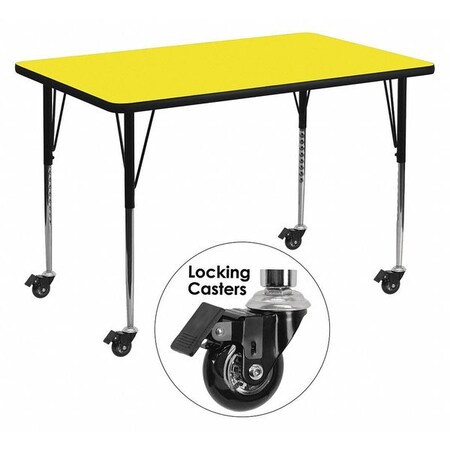 Flash Furniture Activity Table, Rect, Yellow, 30"x48" XU-A3048-REC-YEL-H-A-CAS-GG