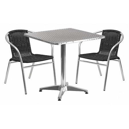 Flash Furniture Square Table Set, 27.5 W, 27.5 L, 27.5 H, Aluminum, Plastic, Rattan, Stainless Steel, Grey TLH-ALUM-28SQ-020BKCHR2-GG