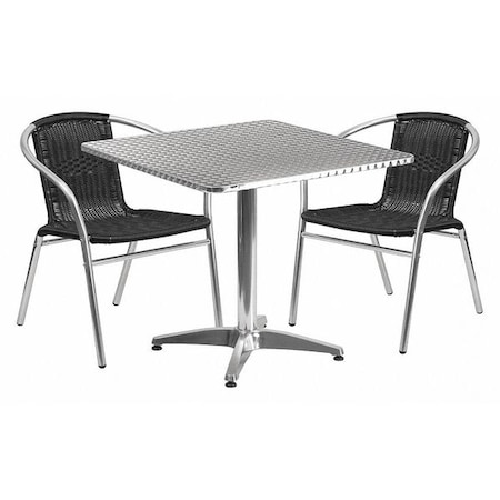 Flash Furniture Square Table Set, Aluminum, Plastic, Rattan, Stainless Steel, Grey TLH-ALUM-32SQ-020BKCHR2-GG