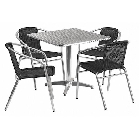Flash Furniture Square Table Set, Aluminum, Plastic, Rattan, Stainless Steel, Grey TLH-ALUM-32SQ-020BKCHR4-GG