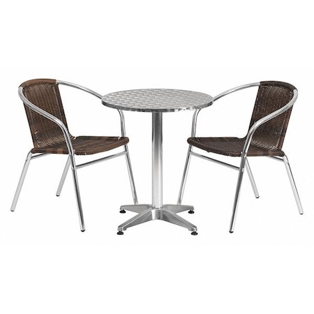 Flash Furniture Round Table Set, Aluminum, Plastic, Rattan, Stainless Steel, Grey TLH-ALUM-24RD-020CHR2-GG
