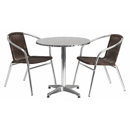 Flash Furniture Round Table Set, 27.5 W, 27.5 L, 27.5 H, Aluminum, Plastic, Rattan, Stainless Steel, Grey TLH-ALUM-28RD-020CHR2-GG