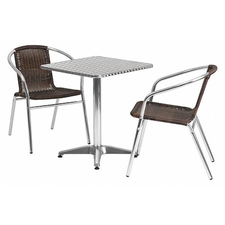 FLASH FURNITURE Square Table Set, 23.5 W, 23.5 L, 27.5 H, Aluminum, Plastic, Rattan, Stainless Steel Top, Grey TLH-ALUM-24SQ-020CHR2-GG