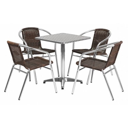 Flash Furniture Square Table Set, Aluminum, Plastic, Rattan, Stainless Steel, Grey TLH-ALUM-24SQ-020CHR4-GG