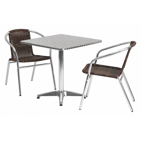 Flash Furniture Square Table Set, Aluminum, Plastic, Rattan, Stainless Steel, Grey TLH-ALUM-28SQ-020CHR2-GG