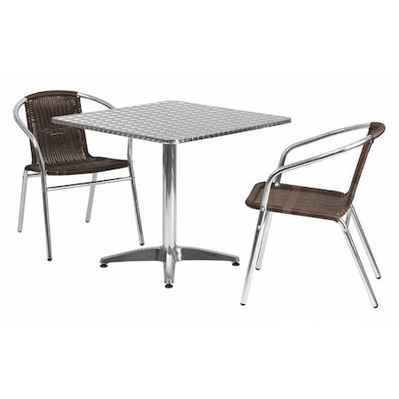 Flash Furniture Square Table Set, 31.5 W, 31.5 L, 27.5 H, Aluminum, Plastic, Rattan, Stainless Steel, Grey TLH-ALUM-32SQ-020CHR2-GG