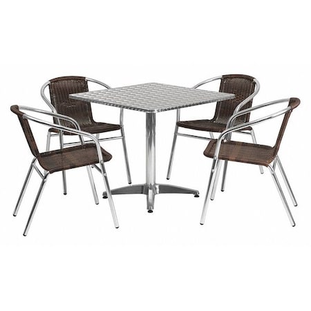 Flash Furniture Square Table Set, Aluminum, Plastic, Rattan, Stainless Steel, Grey TLH-ALUM-32SQ-020CHR4-GG