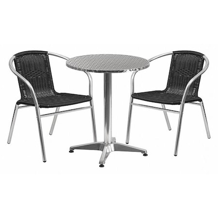 Flash Furniture Round Table Set, Aluminum, Plastic, Rattan, Stainless Steel, Grey TLH-ALUM-24RD-020BKCHR2-GG