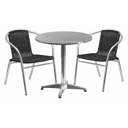 Flash Furniture Round Table Set, 27.5 W, 27.5 L, 27.5 H, Aluminum, Plastic, Rattan, Stainless Steel, Grey TLH-ALUM-28RD-020BKCHR2-GG