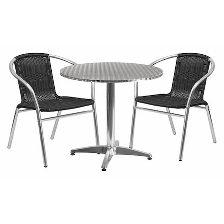 Flash Furniture Round Table Set, 31.5 W, 31.5 L, 27.5 H, Aluminum, Plastic, Rattan, Stainless Steel, Grey TLH-ALUM-32RD-020BKCHR2-GG