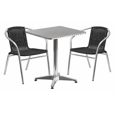 Flash Furniture Square Table Set, Aluminum, Plastic, Rattan, Stainless Steel, Grey TLH-ALUM-24SQ-020BKCHR2-GG