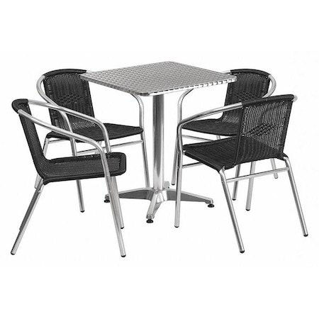 Flash Furniture Square Table Set, Aluminum, Plastic, Rattan, Stainless Steel, Grey TLH-ALUM-24SQ-020BKCHR4-GG