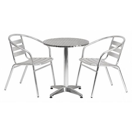 Flash Furniture Round Table Set, Aluminum, Plastic, Stainless Steel, Grey TLH-ALUM-24RD-017BCHR2-GG