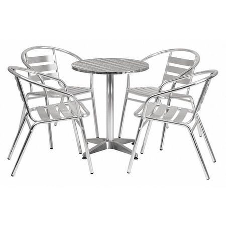 Flash Furniture Round Table Set, Aluminum, Plastic, Stainless Steel, Grey TLH-ALUM-24RD-017BCHR4-GG