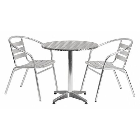 Flash Furniture Round Table Set, Aluminum, Plastic, Stainless Steel, Grey TLH-ALUM-28RD-017BCHR2-GG