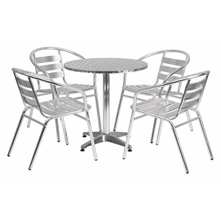 Flash Furniture Round Table Set, Aluminum, Plastic, Stainless Steel, Grey TLH-ALUM-28RD-017BCHR4-GG
