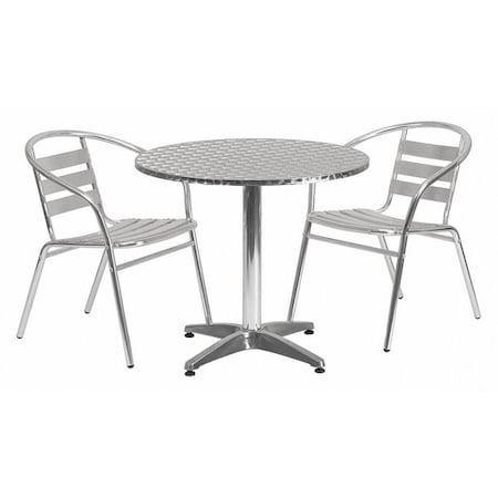 Flash Furniture Round Table Set, Aluminum, Plastic, Stainless Steel, Grey TLH-ALUM-32RD-017BCHR2-GG