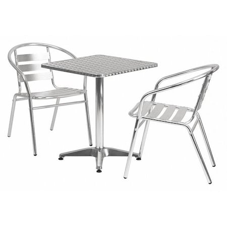 Flash Furniture Square Table Set, Aluminum, Plastic, Stainless Steel, Grey TLH-ALUM-24SQ-017BCHR2-GG