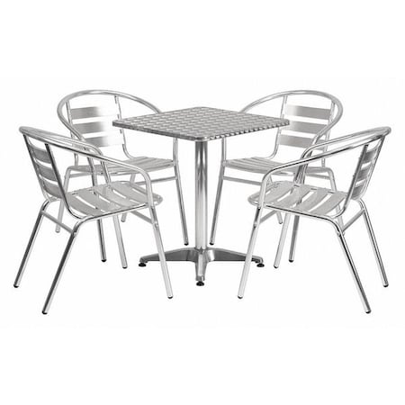 Flash Furniture Square Table Set, Aluminum, Plastic, Stainless Steel, Grey TLH-ALUM-24SQ-017BCHR4-GG
