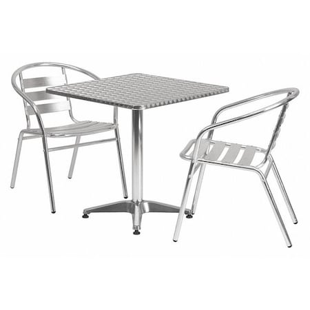 Flash Furniture Square Table Set, 27.5 W, 27.5 L, 27.5 H, Aluminum, Plastic, Stainless Steel, Grey TLH-ALUM-28SQ-017BCHR2-GG