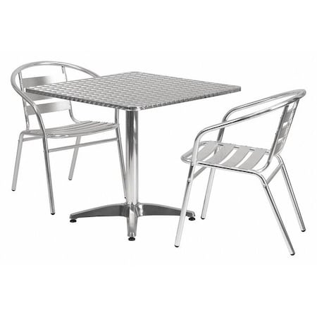 Flash Furniture Square Table Set, 31.5 W, 31.5 L, 27.5 H, Aluminum, Plastic, Stainless Steel, Grey TLH-ALUM-32SQ-017BCHR2-GG