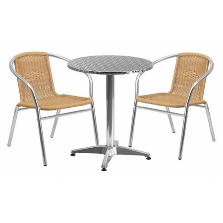 Flash Furniture Round Table Set, Aluminum, Plastic, Rattan, Stainless Steel, Grey TLH-ALUM-24RD-020BGECHR2-GG