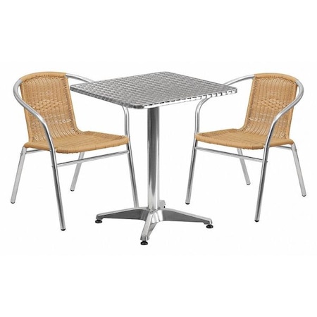 Flash Furniture Square Table Set, Aluminum, Plastic, Rattan, Stainless Steel, Grey TLH-ALUM-24SQ-020BGECHR2-GG