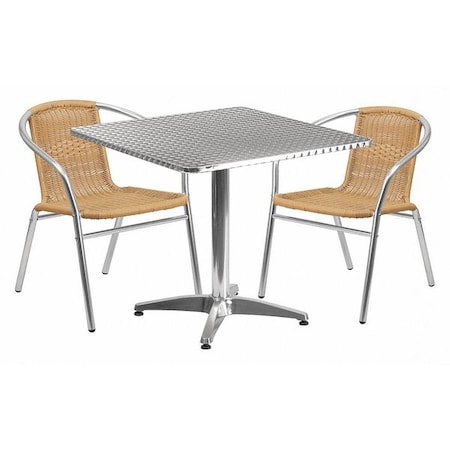 Flash Furniture Square Table Set, Aluminum, Plastic, Rattan, Stainless Steel, Grey TLH-ALUM-32SQ-020BGECHR2-GG