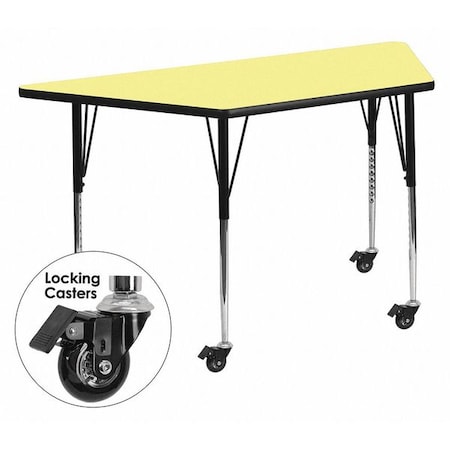 Flash Furniture Trapezoid Table, Trapezoid, Lckng Casters, Yl, 30"x60", Chrome, Laminate, Particleboard, Steel, Yellow XU-A3060-TRAP-YEL-T-A-CAS-GG