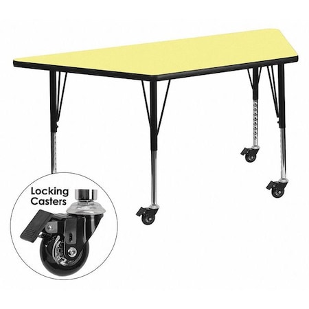 Flash Furniture Trapezoid Table, Trapezoid, Lckng Casters, Yl, 30"x60", Chrome, Laminate, Particleboard, Steel, Yellow XU-A3060-TRAP-YEL-T-P-CAS-GG