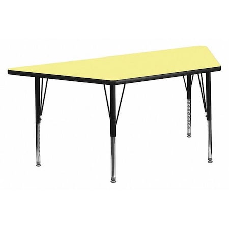 Flash Furniture Trapezoid Activity Table, 29 W, 57 L, 25.125 H, Chrome, Laminate, Particleboard, Steel, Yellow XU-A3060-TRAP-YEL-T-P-GG