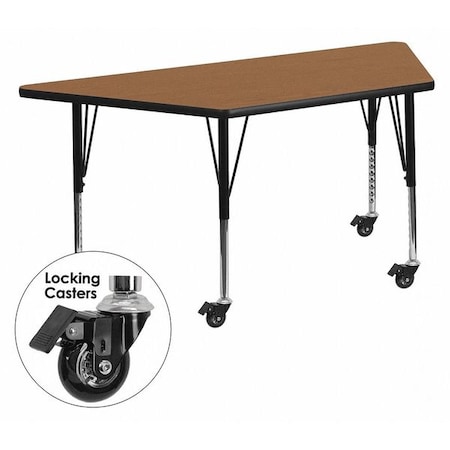 Flash Furniture Trapezoid Activity Table, Chrome, Laminate, Particleboard, Steel, Wood Grain XU-A3060-TRAP-OAK-T-P-CAS-GG